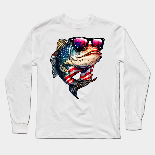 Cool American Bass Fish #4 Long Sleeve T-Shirt by Chromatic Fusion Studio